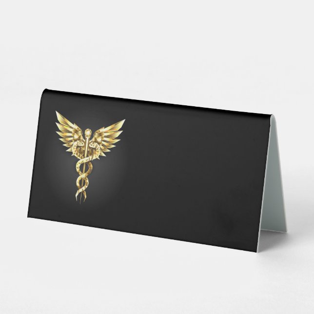 Plaque De Table Symbole caducée polygonal or (Recto)