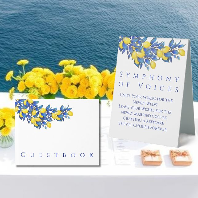 Plaque De Table Symbole du livre d'or mariage - Méditerranée (Wedding Guestbook Sign-Mediterranean- Table Tent Sign )