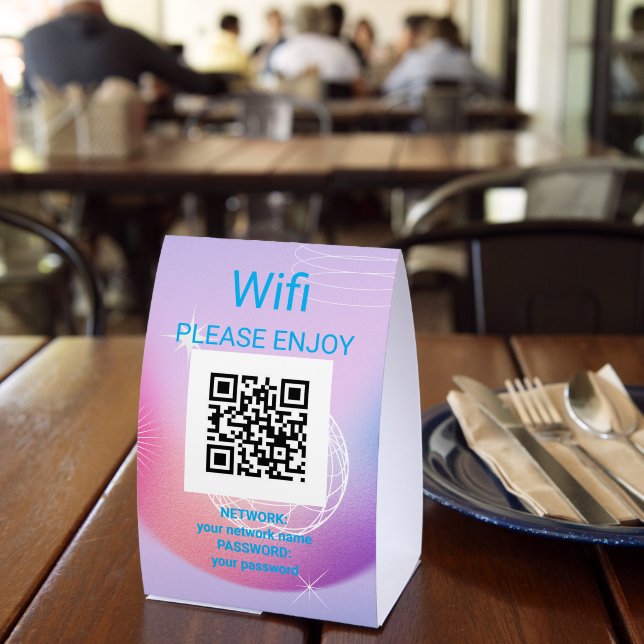 Plaque De Table Table Wi-Fi QR Code Dégradé Rose Violet Moderne Si (Insitu (restaurant))