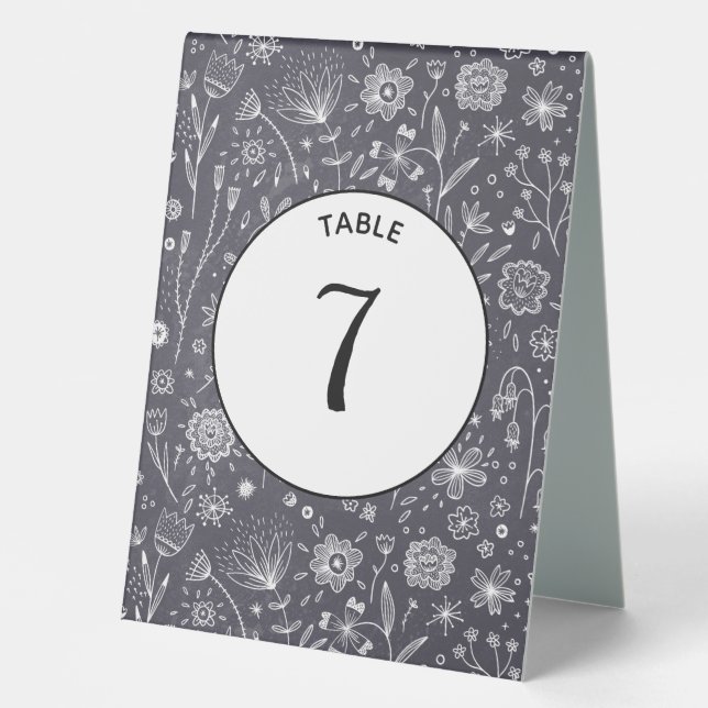 Plaque De Table Tableau noir Fleur Moderne Monochrome (Recto)