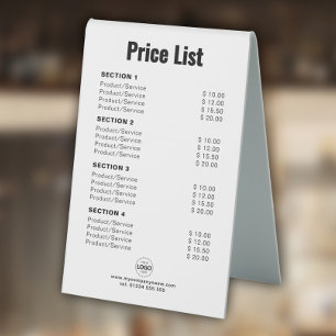 Plaque De Table Tarif personnalisé ou services Simple moderne blan