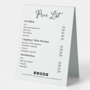 Plaque De Table Tarif Simple Professionnel