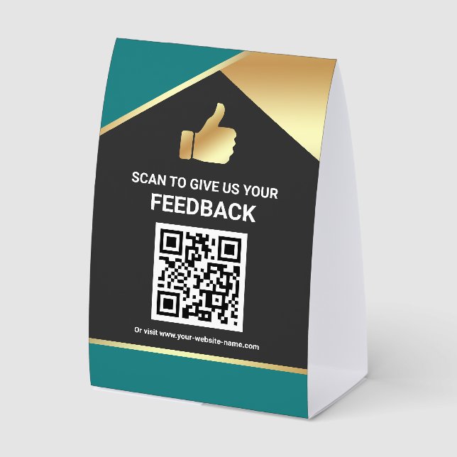 Plaque De Table Teal Gold QR Code Customer Feedback Review (Recto)