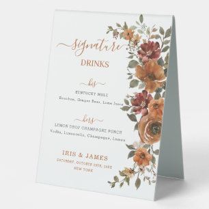 Plaque De Table Terracotta Burnt Orange Floral Mariages Menu Boiss