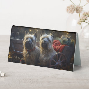 Plaque De Table Terrier Cairn enneigé Traîneau Noël Décoration