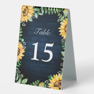 Plaque De Table Tournesols rustiques Mariage bleu marine