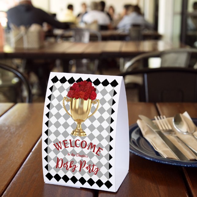 Plaque De Table Trophée Chic Derby et Roses Bienvenue Damier (Insitu (restaurant))