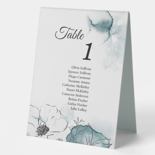 Plaque De Table Turquoise Aquarelle Sketch Table Tente Sign with I (Recto)