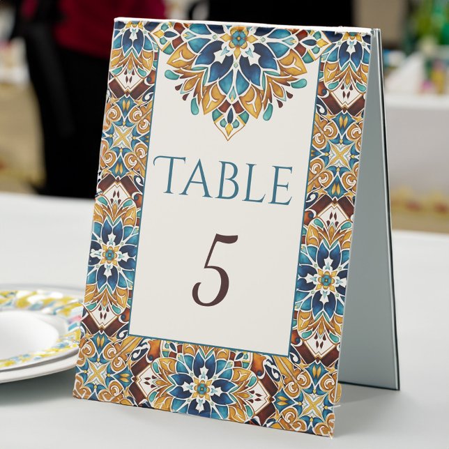Plaque De Table Turquoise Bleu vintage talavera mariage (Teal Blue brown vintage talavera Mexican wedding Table numbers Tent Sign wedding table signs)