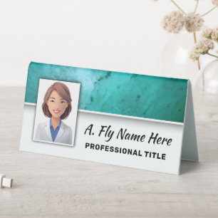 Plaque De Table Turquoise Blue Stone Professional Nom photo Logo