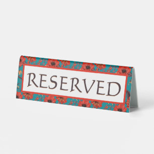 Plaque De Table Turquoise et Red Floral Cafe Restaurant Réservé