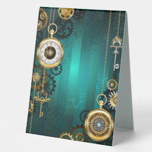 Plaque De Table Veille bijoux Steampunk sur un Arrière - plan vert
