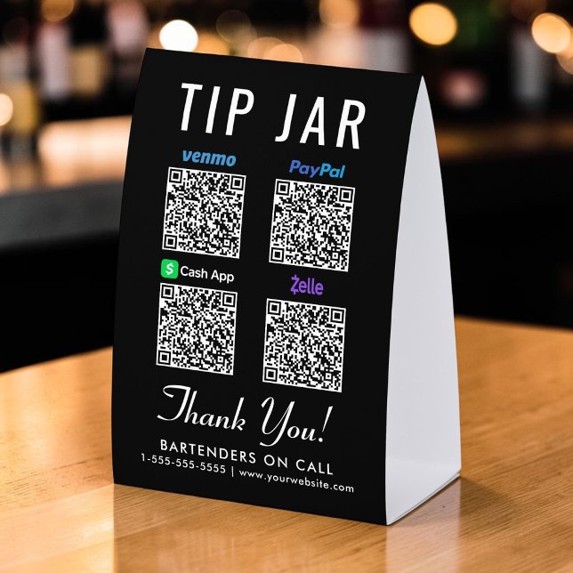 Plaque De Table Venmo CashApp PayPal Zelle QR Cagnotte (Venmo CashApp PayPal Zelle QR Tip Jar Paper Table Tent)