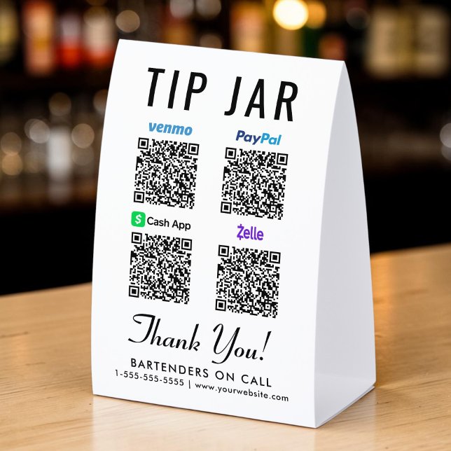 Plaque De Table Venmo CashApp PayPal Zelle QR Cagnotte (Venmo Zelle QR Code Scan To Pay Paper Table Tent)