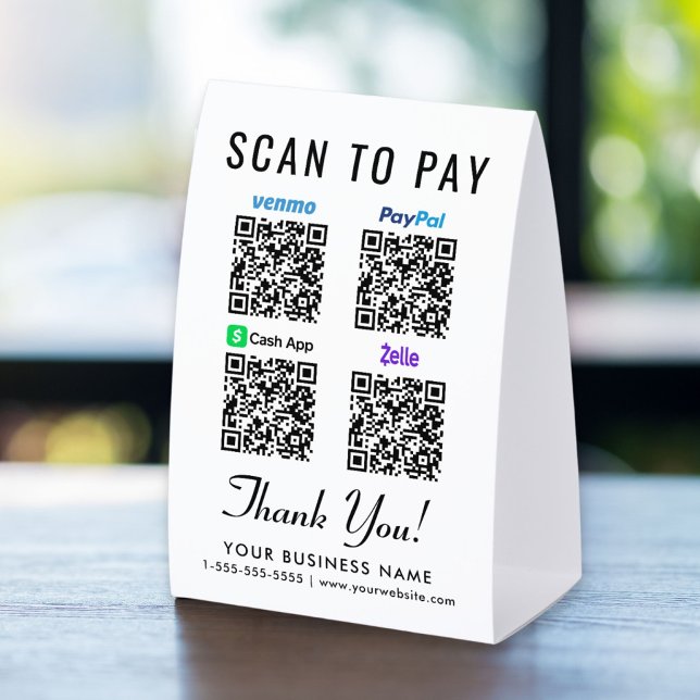 Plaque De Table Venmo CashApp PayPal Zelle QR Codes Scan To Pay (Créateur téléchargé)