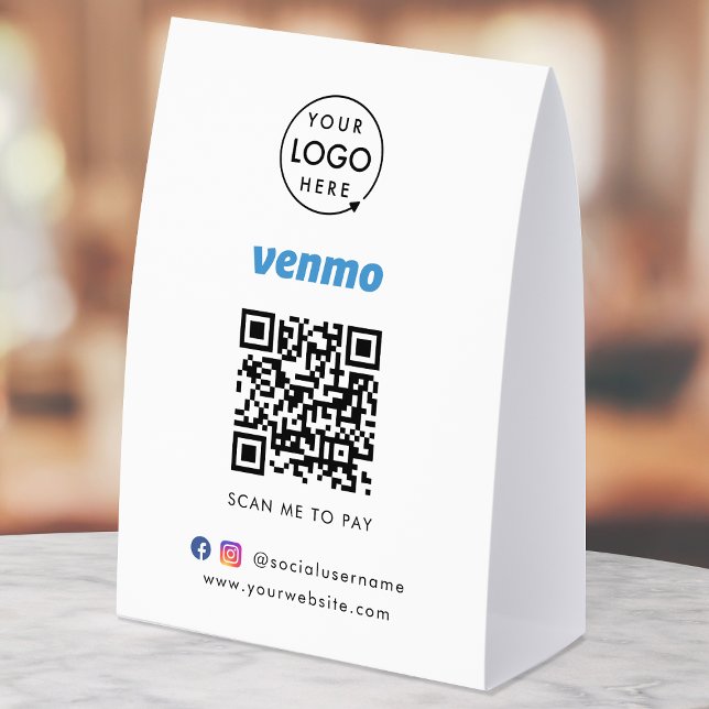 Plaque De Table Venmo Payment Tabletop Sign | QR Code Scan to Pay (Interactive "scan to pay” QR code cash wrap table signage for collecting digital payment by Venmo.)