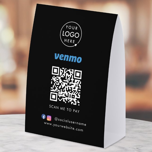 Plaque De Table Venmo Payment Tabletop Sign | QR Code Scan to Pay (Interactive "scan to pay” QR code cash wrap table signage for collecting digital payment by Venmo.)