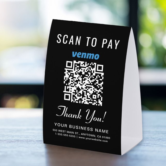 Plaque De Table Venmo QR Code Scan To Pay Black (Créateur téléchargé)