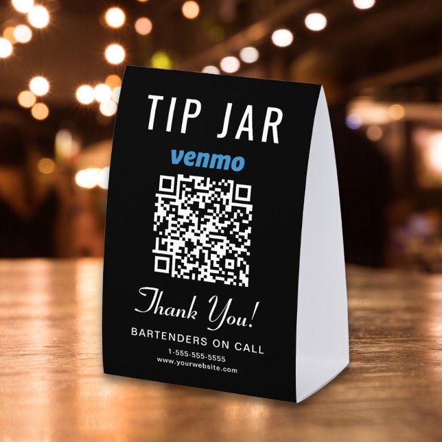 Plaque De Table Venmo Tip Jar QR Black Business (Créateur téléchargé)