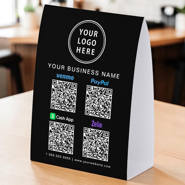Plaque De Table Venmo Zelle PayPal CashApp Codes QR Logo d'entrepr (Venmo Zelle PayPal CashApp QR Codes Business Logo Paper Table Tent)