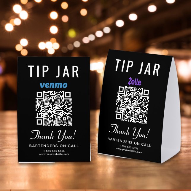 Plaque De Table Venmo Zelle Tip Jar QR Black Business (Créateur téléchargé)