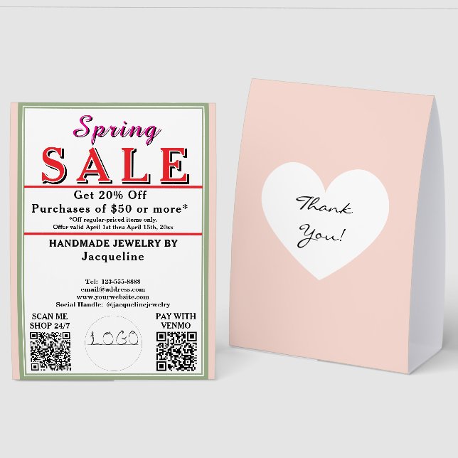 Plaque De Table Vente de printemps Bijoux Blush Sage ENVERS Cœur  (Recto/Verso)