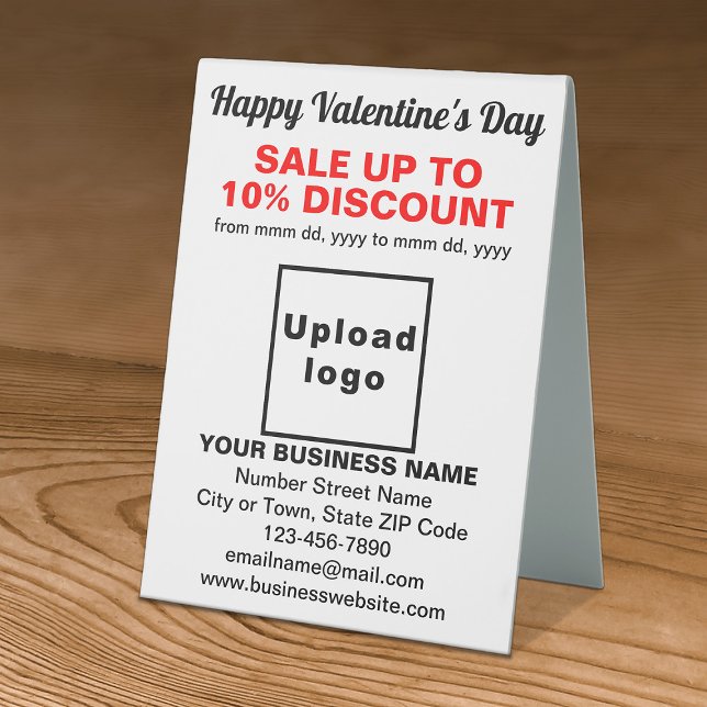 Plaque De Table Vente de Saint-Valentin d'affaires sur une table b (Business Valentine sale on white table sign. Signage to attract more customers.)