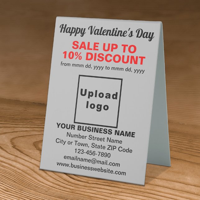 Plaque De Table Vente de Saint-Valentin en entreprise sur panneau  (Business Valentine sale on gray table sign. Signage to attract more customers.)
