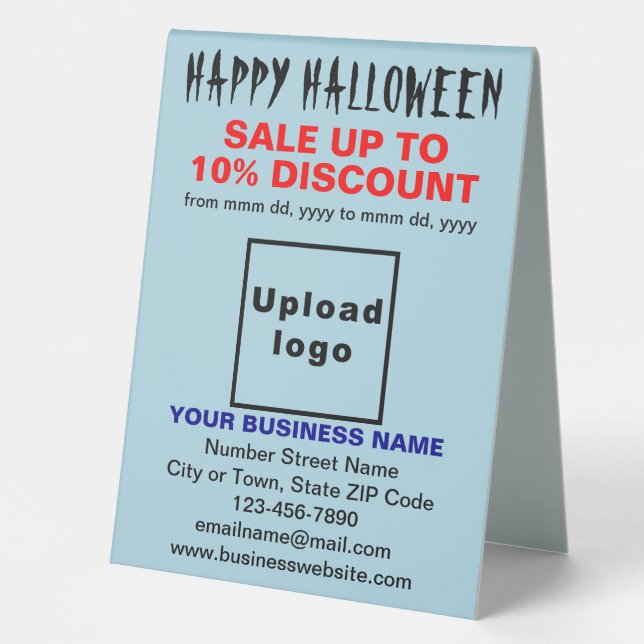 Plaque De Table Vente d'Halloween d'affaires sur panneau bleu clai (Recto)