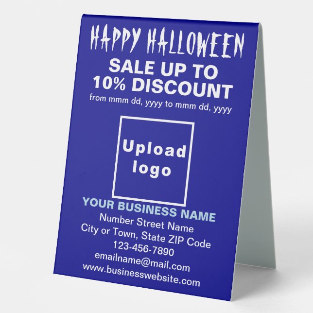 Plaque De Table Vente d'Halloween d'affaires sur une table bleue (Recto)