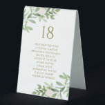 Plaque De Table Verdure et Fleurs blanches Mariage d'or Siège<br><div class="desc">Ajoutez un bel accent botanique à votre paysage de table avec la carte de numéros de table de verdure personnalisable. Il présente des illustrations aquarelles de fleurs blanches et de verdure. Personnalisez cette carte verte en ajoutant vos propres détails. Ces numéros de table verdoyants sont parfaits pour tout événement.</div>
