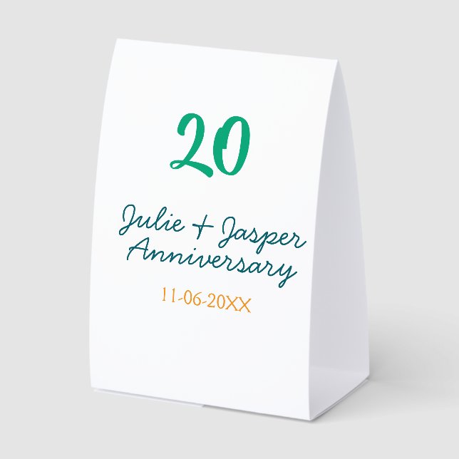 Plaque De Table Vert bleu 20e anniversaire nom date orange  (Recto)