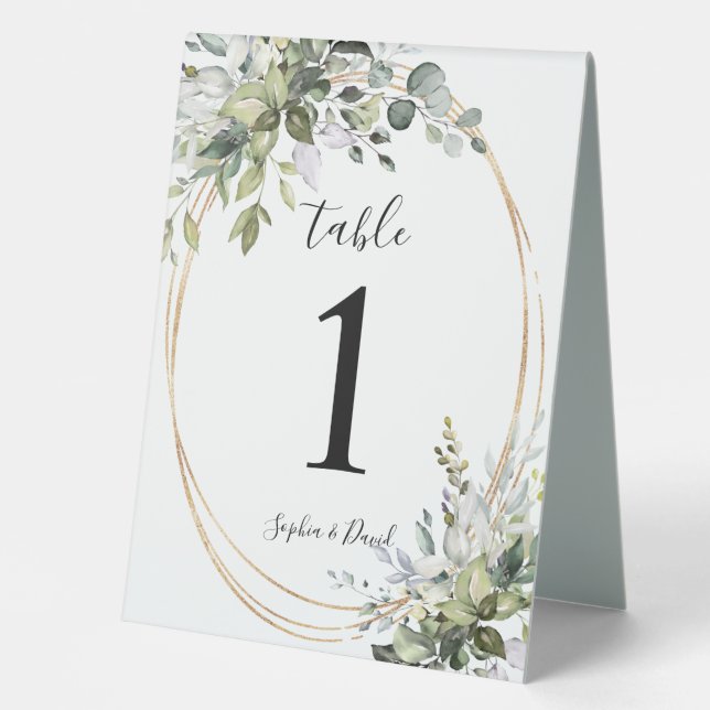 Plaque De Table Vert Floral Élégant Numéro de mariage (Recto)