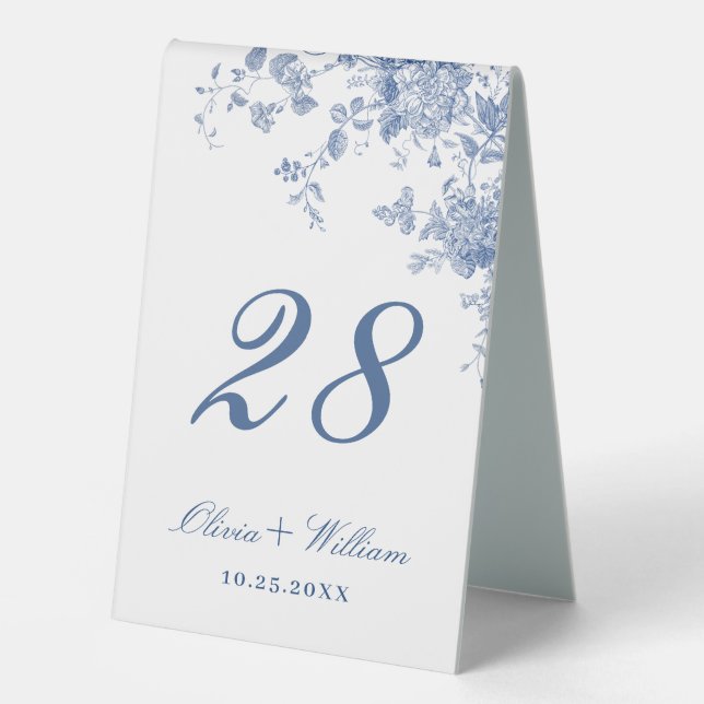 Plaque De Table Victorian Dusty Blue French Garden Floral Mariage (Recto)