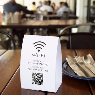 Plaque De Table Votre logo code QR Wi-Fi minimaliste blanc