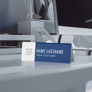 Plaque De Table Votre logo Simple Clean Navy Bleu Blanc Nom Titre
