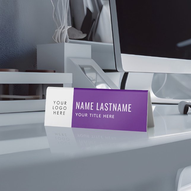 Plaque De Table Votre logo Simple Clean Purple Blanc Nom Titre (Créateur téléchargé)