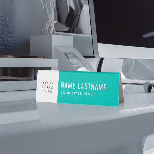 Plaque De Table Votre logo Turquoise Simple Minimaliste Nom Titre