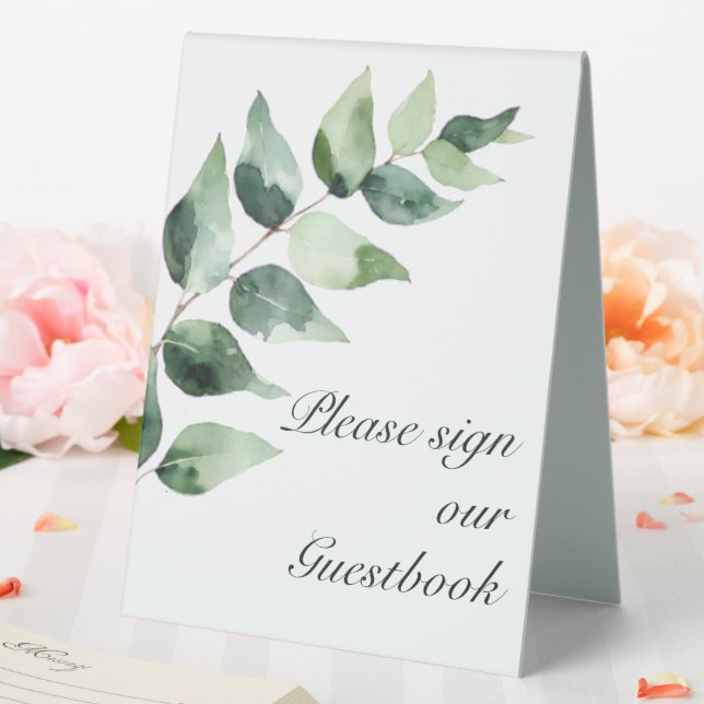 Plaque De Table Watercolor Eucalyptus Wedding Guestbook | White  (In SItu (Mariage))