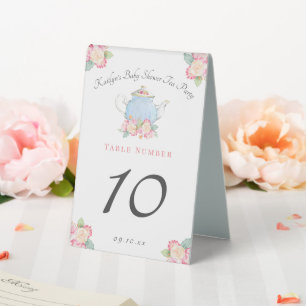 Plaque De Table Watercolor Floral Tea Party   Numéro de Baby showe