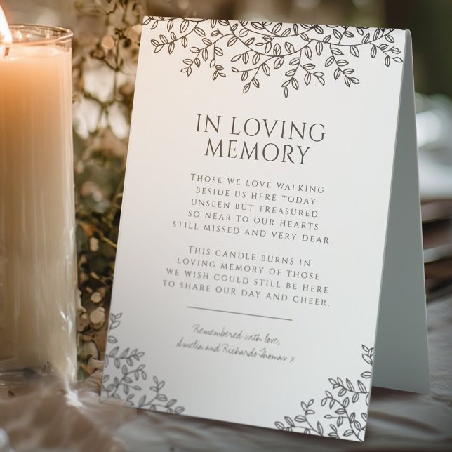 Plaque De Table Wedding gray leaf monogram in loving memory (Créateur téléchargé)