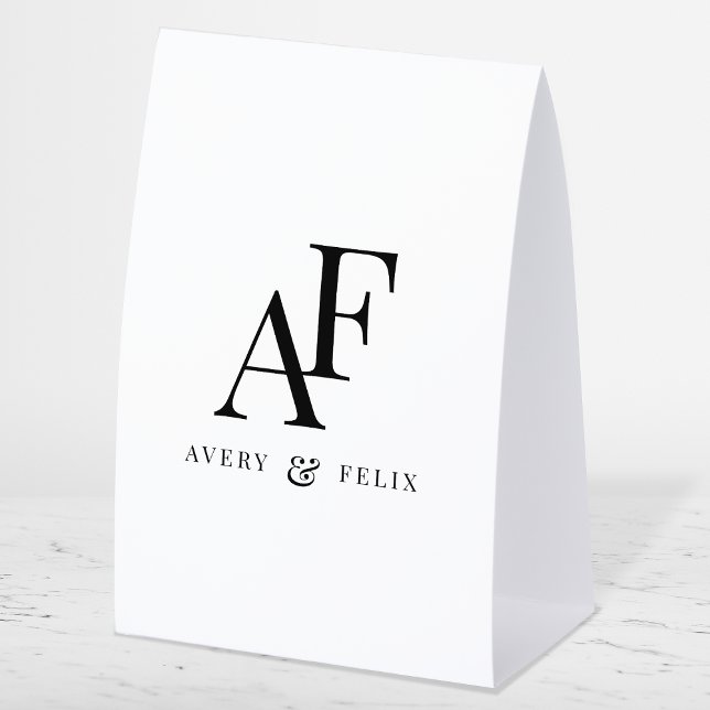 Plaque De Table Wedding Monogram Black and White Elegant Simple (Elegant black & white editable paper table tent monogram wedding sign.)