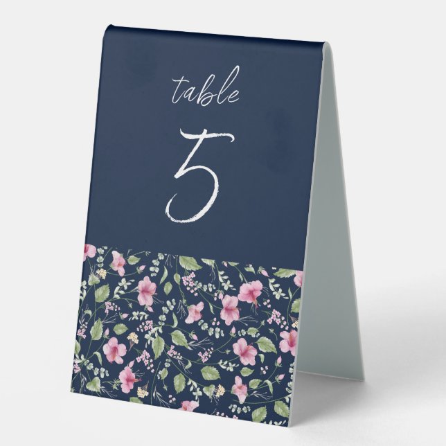 Plaque De Table Wedding shower en fleur d'Hibiscus rose bleu marin (Recto)