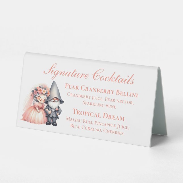 Plaque De Table Whimsical Gnome Rustic Mariage Signature Cocktails (Recto)