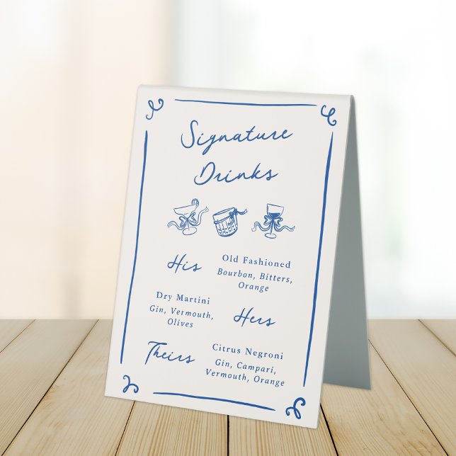 Plaque De Table Whimsical Hand Drake Navy Blue Signature Boissons (Créateur téléchargé)