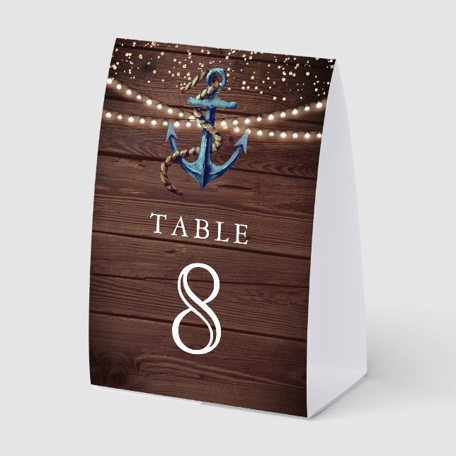 Plaque De Table Wood Navy Anchor Nautical Wedding Table Number (Recto)
