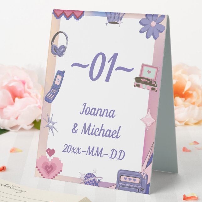 Plaque De Table Y2K Pink Purple 2000s Retro Tech Geek Love Mariage (In SItu (Mariage))