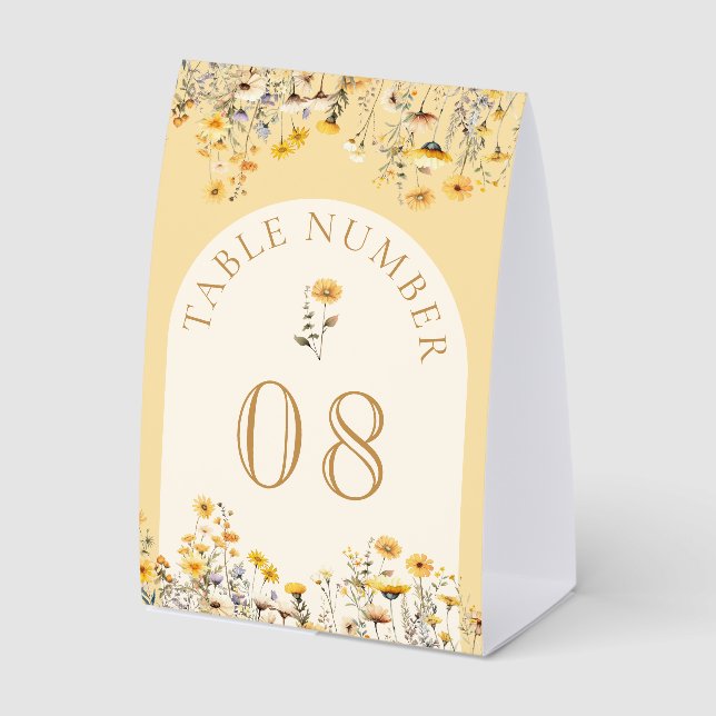 Plaque De Table Yellow Boho Wildflower Floral Wedding Table Number (Recto)