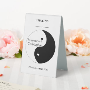 Plaque De Table Yin Yang Mariage Design Coeurs Noir Et Blanc
