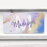 Plaque D'immatriculation Aquarelle violet Abstrait Girly Luxury Monogramme<br><div class="desc">Personnalisez facilement ce style glamour abstrait couleur lilas peinture et faux or spray arrière - plan avec vos détails personnalisés.</div>